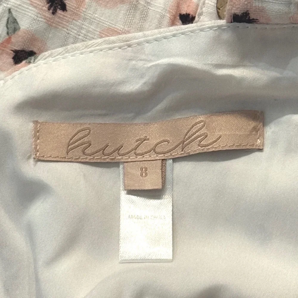 Hutch White Pink Floral Belle Dress Cotton Midi Square Neck Cross Back Size 8 - Picture 5 of 11